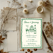 Invitation Mariage vert français Vintage illustré à la main