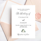 Invitation Mariage vert ginkgo feuille script simple