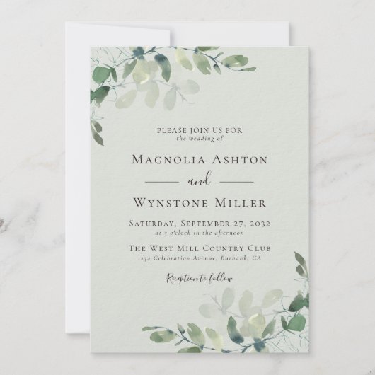 Invitation Mariage vert haut de gamme Eucalyptus Sage de luxe (Devant)