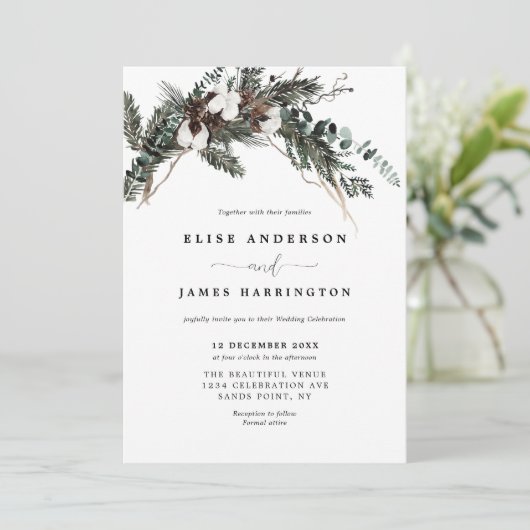 Invitation Mariage Vert Hivernal (Debout devant)