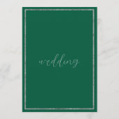 Invitation Mariage vert jade paillettes argent écriture class (Dos)