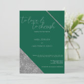 Invitation Mariage vert jade paillettes argent écriture class (Debout devant)
