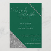 Invitation Mariage vert jade paillettes argent écriture class (Devant)