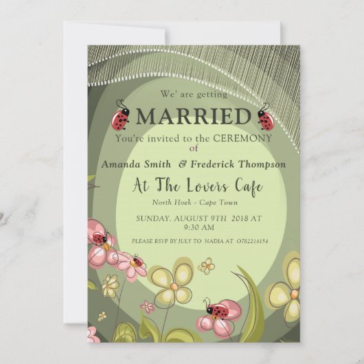 Invitation Mariage Vert Ludique & Coccinelle (Devant)