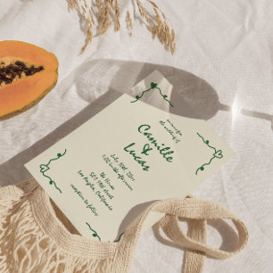 Invitation Mariage vert maquis rétro manuscrit