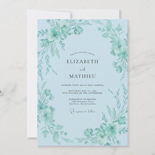 Invitation Mariage Vert Menthe Ciel (Devant)