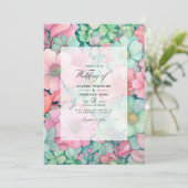 Invitation Mariage Vert Menthe, Rose Pâle et Gris Colombe (Debout devant)
