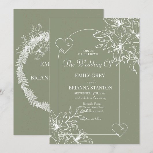 Invitation Mariage vert minimaliste Boho Sage (Devant / Derrière)