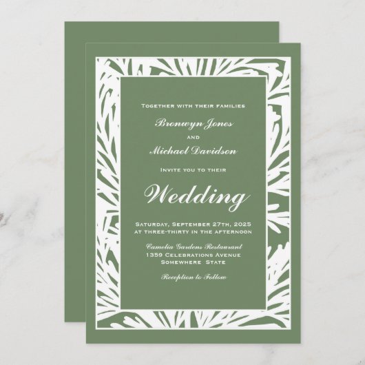 Invitation Mariage vert moderne (Devant / Derrière)