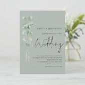 Invitation Mariage vert moderne Eucalyptus Script Sage (Debout devant)