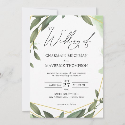 Invitation Mariage vert moderne Sage (Devant)