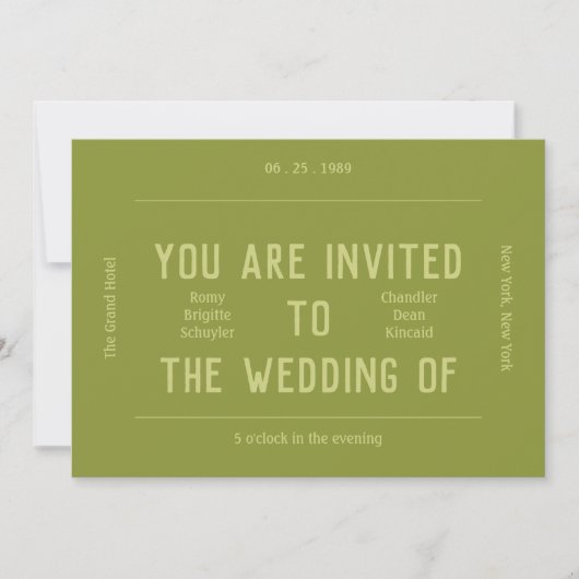 Invitation Mariage vert monochrome rétro (Devant)
