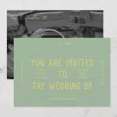 Invitation Mariage vert monochrome rétro (Devant / Derrière)
