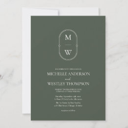 Invitation Mariage vert monogramme minimaliste