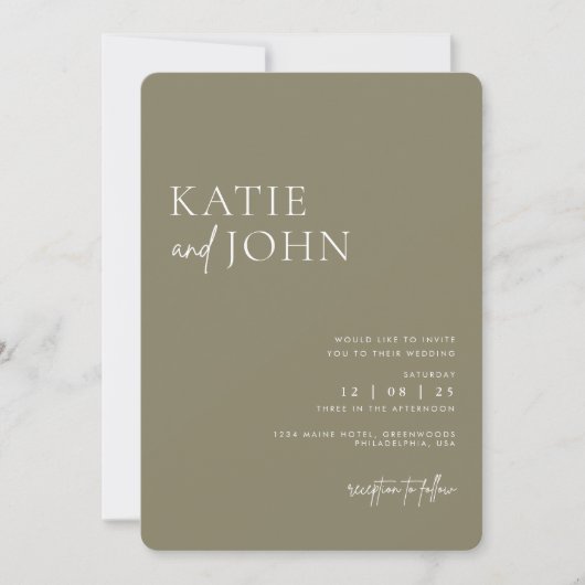 Invitation Mariage vert Monogramme moderne (Devant)