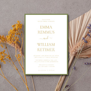 Invitation Mariage Vert Mousse Or Texte Vieil Argent Noir