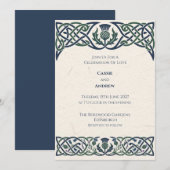 Invitation Mariage Vert Navy Celtique Chardon (Devant / Derrière)