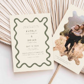 Invitation Mariage vert olive avec trait à main ironique