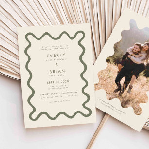 Invitation Mariage vert olive avec trait à main ironique