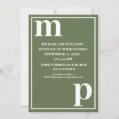 Invitation Mariage vert olive de Monogram mignon tendance (Devant)