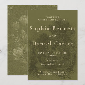 Invitation Mariage Vert Olive Vintage