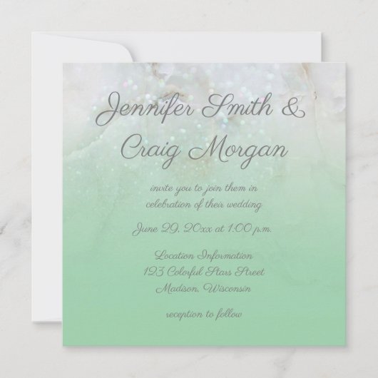 Invitation Mariage vert Ombre de la Monnaie de marbre brillan (Devant)