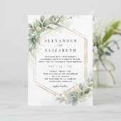 Invitation Mariage vert & or (Debout devant)