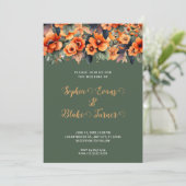 Invitation Mariage vert Orange Fleur sauvage Arrangement (Debout devant)