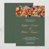 Invitation Mariage vert Orange Fleur sauvage Arrangement (Devant / Derrière)