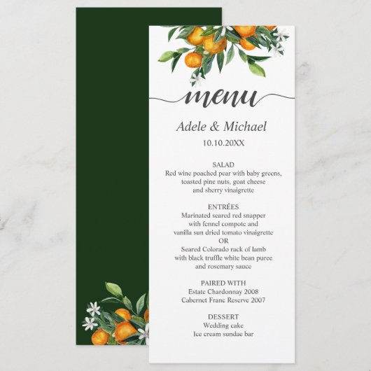 Invitation Mariage vert orange Tangerine Vibrant (Devant / Derrière)