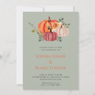 Invitation Mariage vert orange violet blanc Citrouille