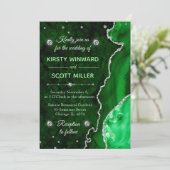 Invitation Mariage Vert & Paillettes d'Argent Agate et marbre (Debout devant)
