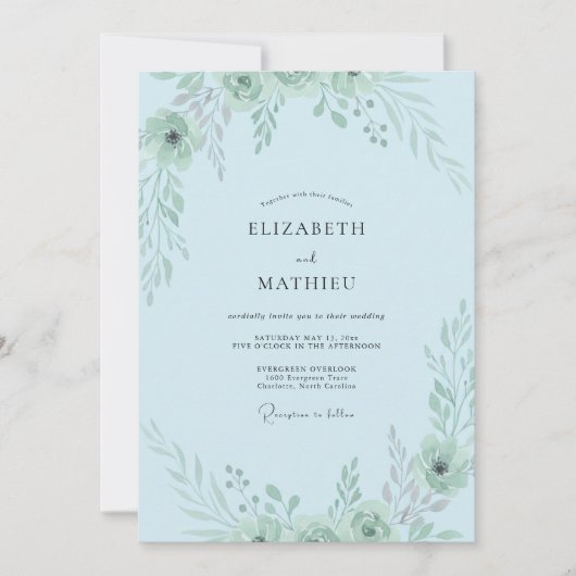 Invitation Mariage Vert Pâle et Bleu Poudre (Devant)