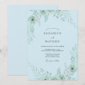 Invitation Mariage Vert Pâle et Bleu Poudre (Devant / Derrière)