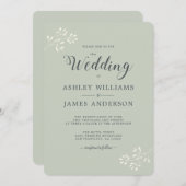 Invitation Mariage vert Pastel de Foliage en ivoire à script (Devant / Derrière)