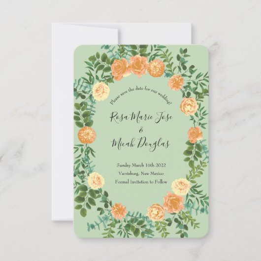Invitation Mariage Vert Pêche Printemps Pastel (Devant)