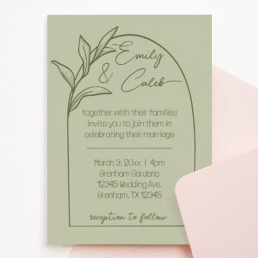 Invitation Mariage vert pour arche feuille moderne