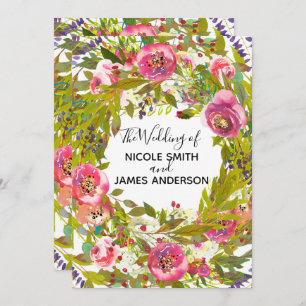 Invitation Mariage vert printemps rose fleurs florales