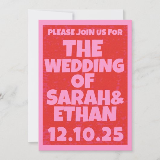 Invitation Mariage vert rose funky rétro (Devant)