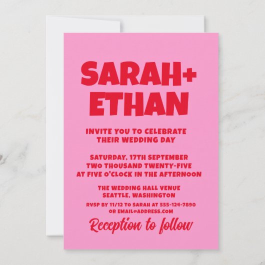 Invitation Mariage vert rose funky rétro (Dos)