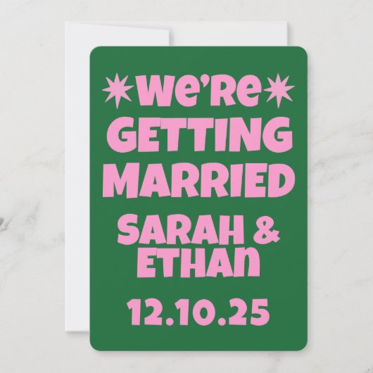 Invitation Mariage vert rose funky rétro