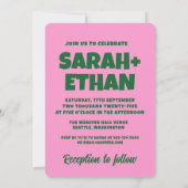 Invitation Mariage vert rose funky rétro (Dos)