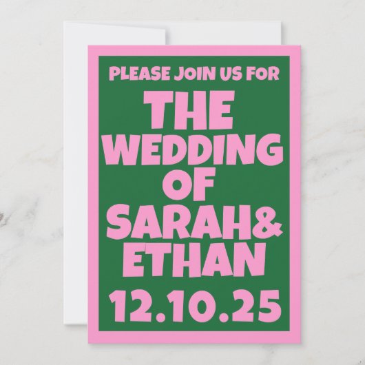 Invitation Mariage vert rose funky rétro (Devant)