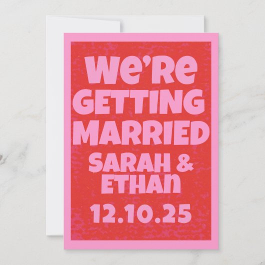 Invitation Mariage vert rose funky rétro (Devant)