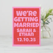 Invitation Mariage vert rose funky rétro (Debout devant)