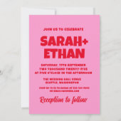 Invitation Mariage vert rose funky rétro (Dos)