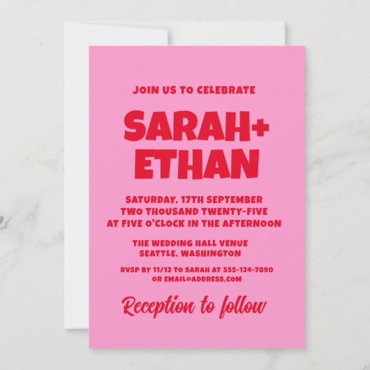 Invitation Mariage vert rose funky rétro (Dos)