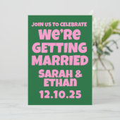 Invitation Mariage vert rose funky rétro (Debout devant)