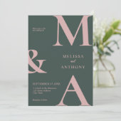 Invitation Mariage vert rose minimaliste moderne (Debout devant)