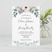 Invitation Mariage vert rose noir floral Eucalyptus (Debout devant)